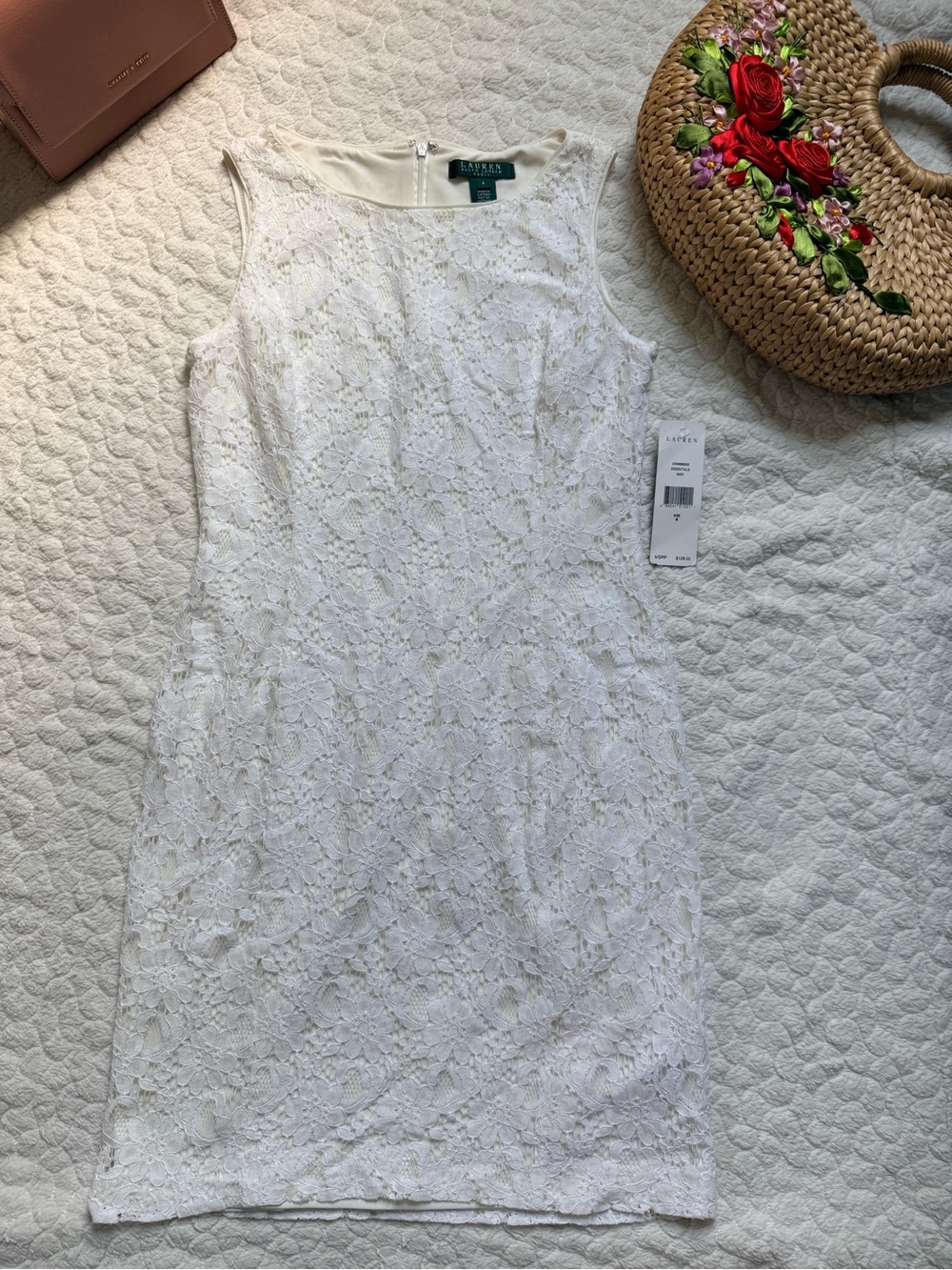 Lauren Ralph Lauren White Lace Sleeveless Shift Dress
